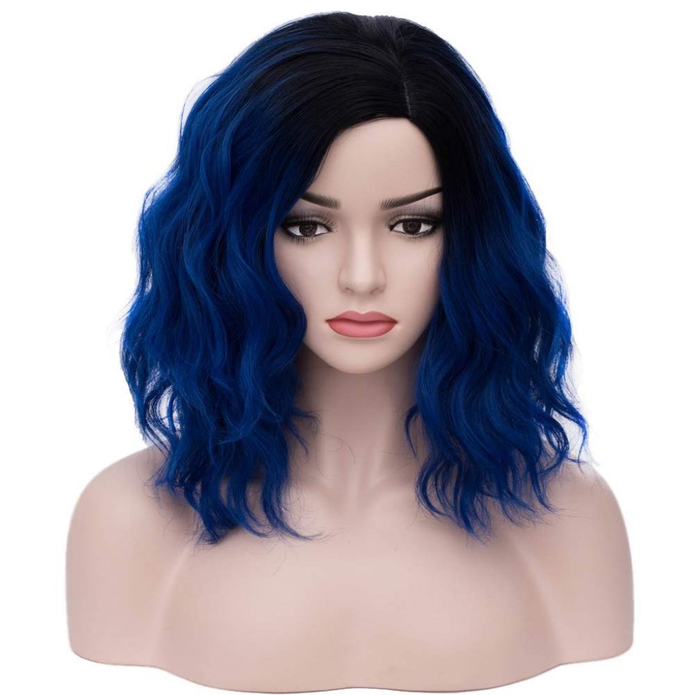 Beron 14" Women Halloween Dark Blue Short Curly Bob Wavy Cosplay Daily Party Wig